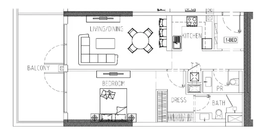 Damac Riverside Views 1 bed floor plan, 946 sqft