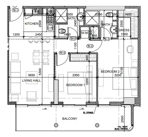 Oak Yard 2 bed floor plan, 1,089 sqft