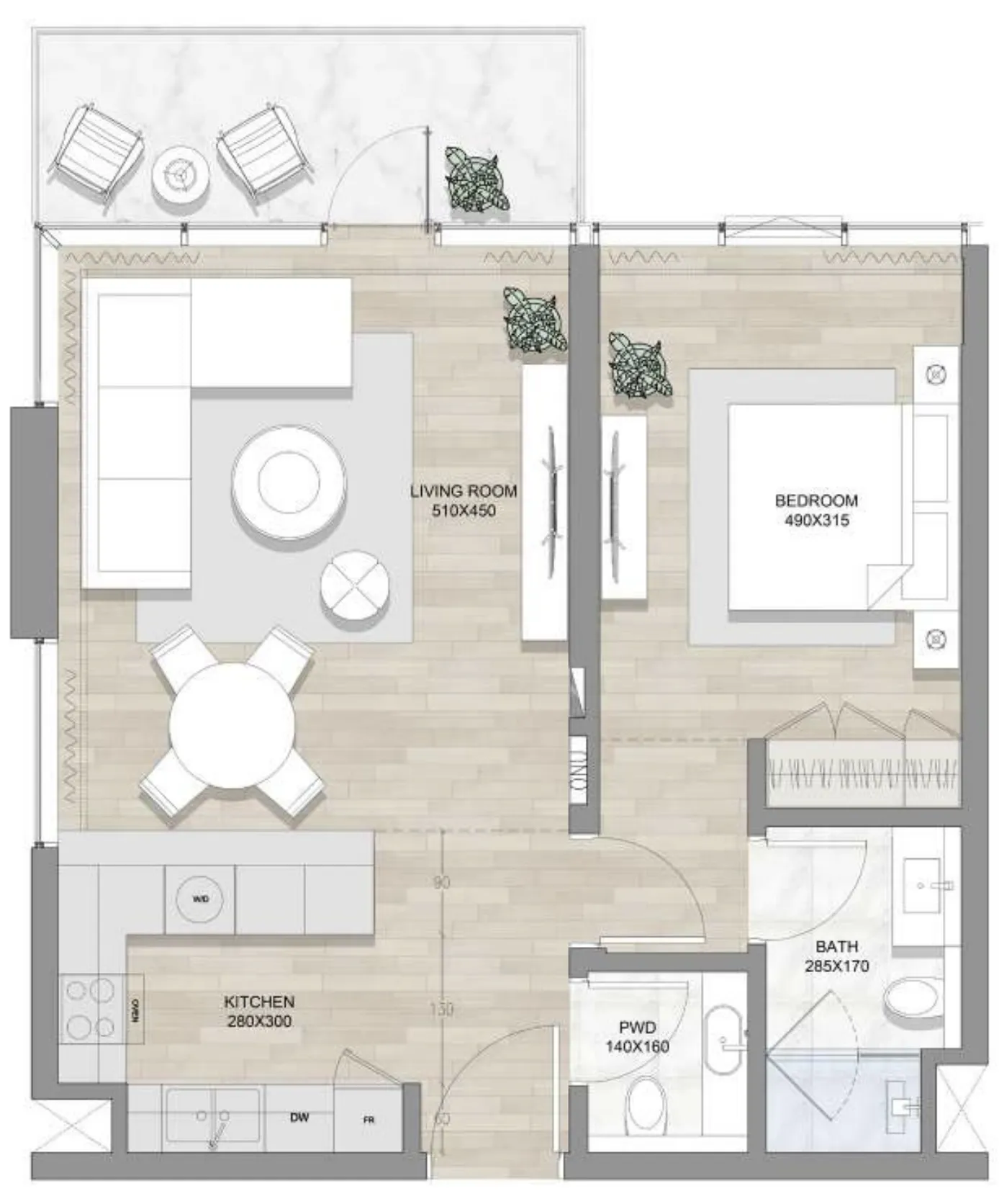 Skai Mina 1 bed floor plan, 822 – 1,038 sqft