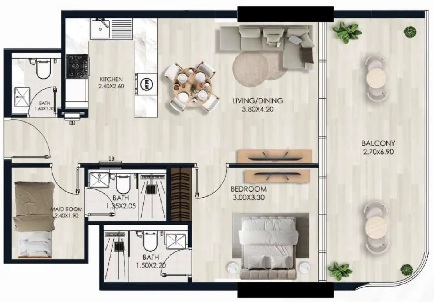 Sera Gardens by Vision 1 bed floor plan, 798 sqft