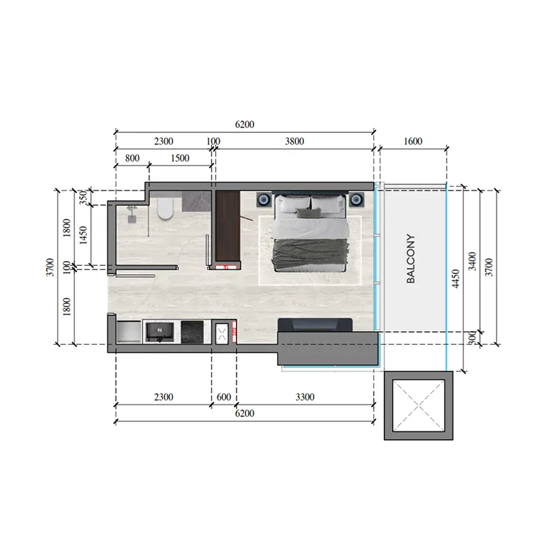 Auresta Tower Studio floor plan, 343 sqft