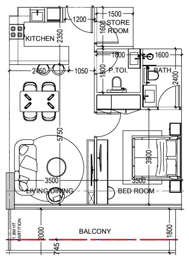 Al Haseen Residences 6 1 bed floor plan, 759 sqft