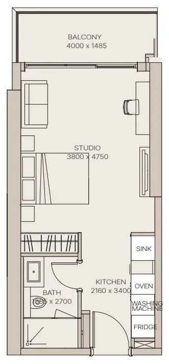Nirvana Residences 1 Studio floor plan, 442 sqft