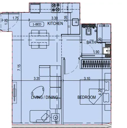 Binghatti Sky Terraces 1 bed floor plan, 572 sqft