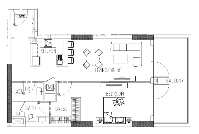 Damac Riverside Views 1 bed floor plan, 974 sqft