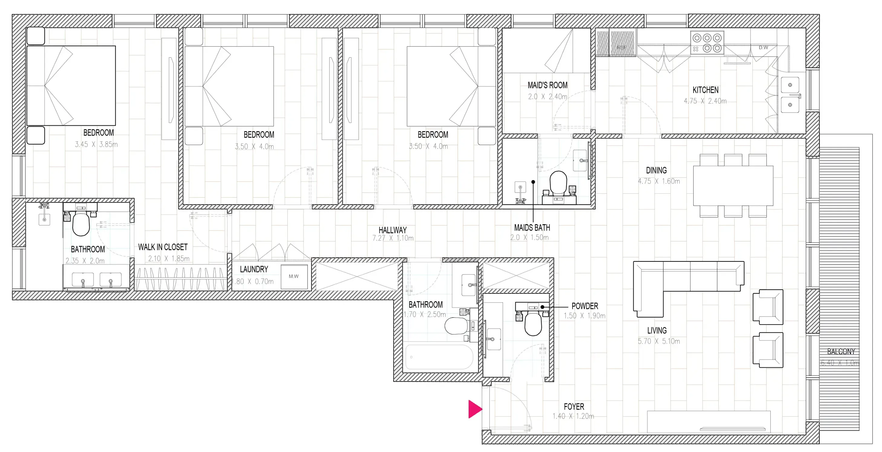 Al Mamsha Sharjah 3 bed floor plan, 1,558 sqft