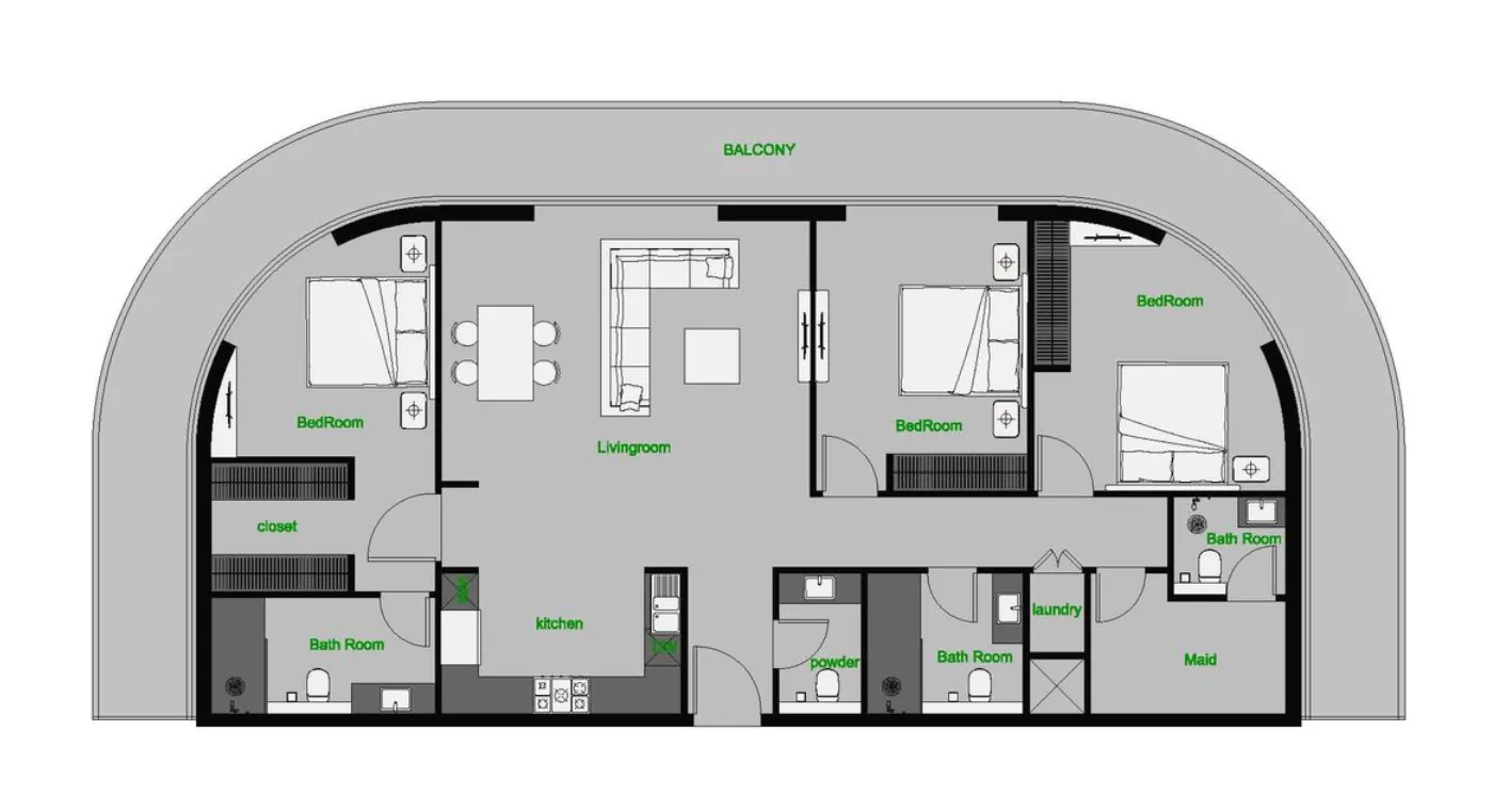 The Central Downtown 3 bed floor plan, 2,180 sqft