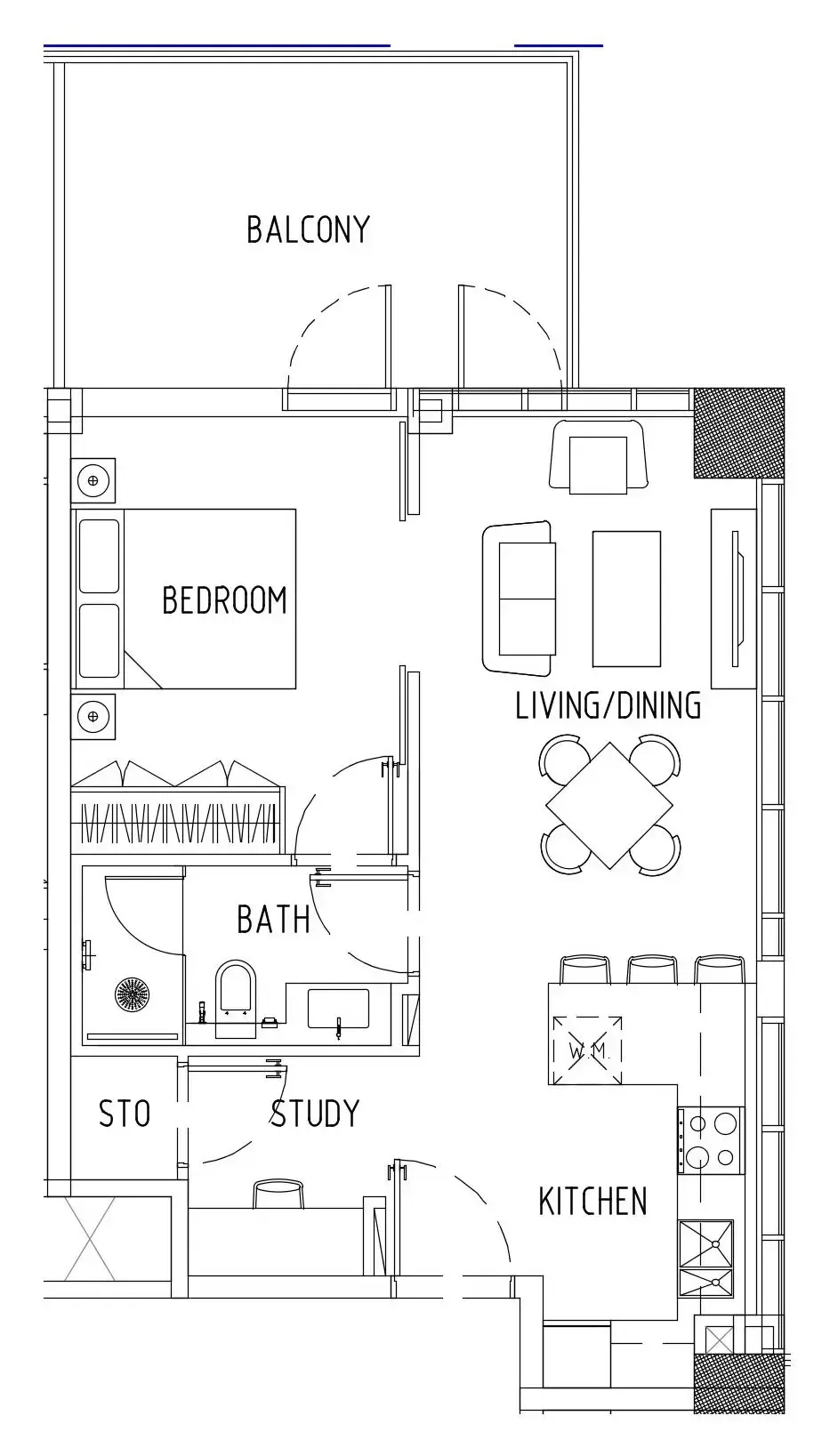 Damac District 1 bed floor plan, 702 sqft