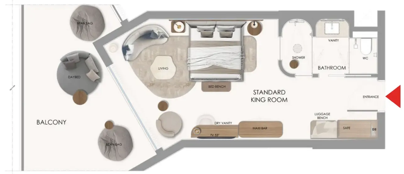 The Unexpected Al Marjan Island Hotel and Residence Studio floor plan, 551 sqft