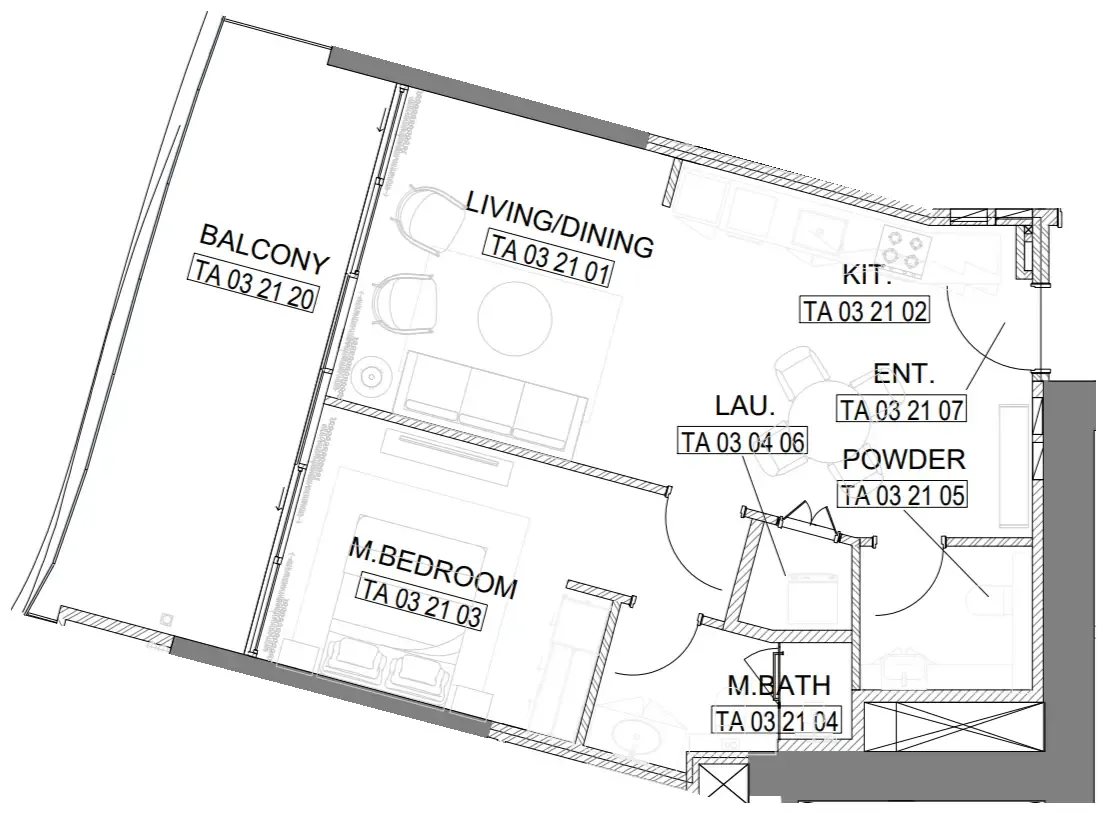 Laguna Residence 1 bed floor plan, 882 – 906 sqft