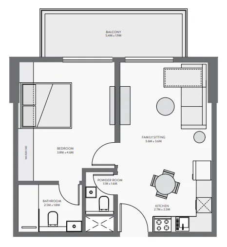 Equiti Gate 1 bed floor plan, 731 – 735 sqft