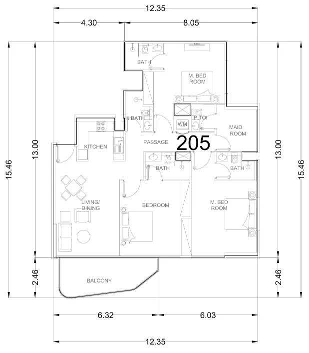 Whitecliffs Residences 3 bed floor plan, 1,504 sqft