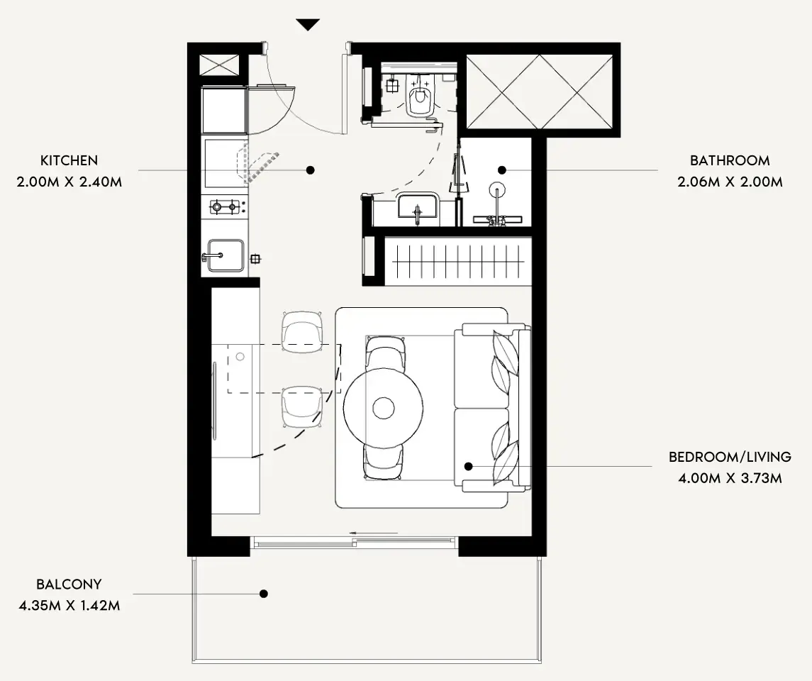 Azizi Leily Studio floor plan, 340 sqft