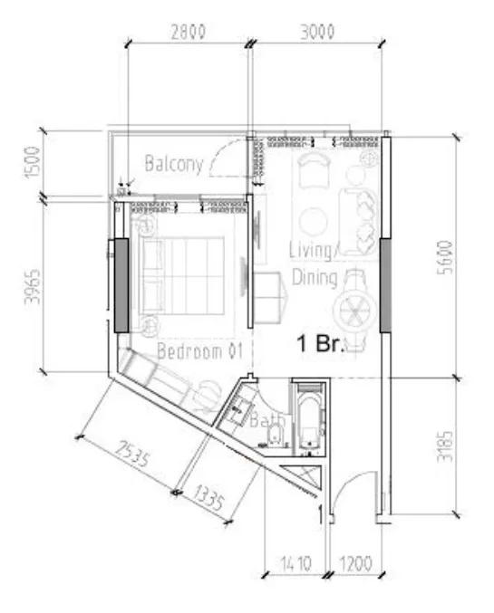 Damac Hills 2 - Hotel Edge by Rotana 1 bed floor plan, 506 sqft