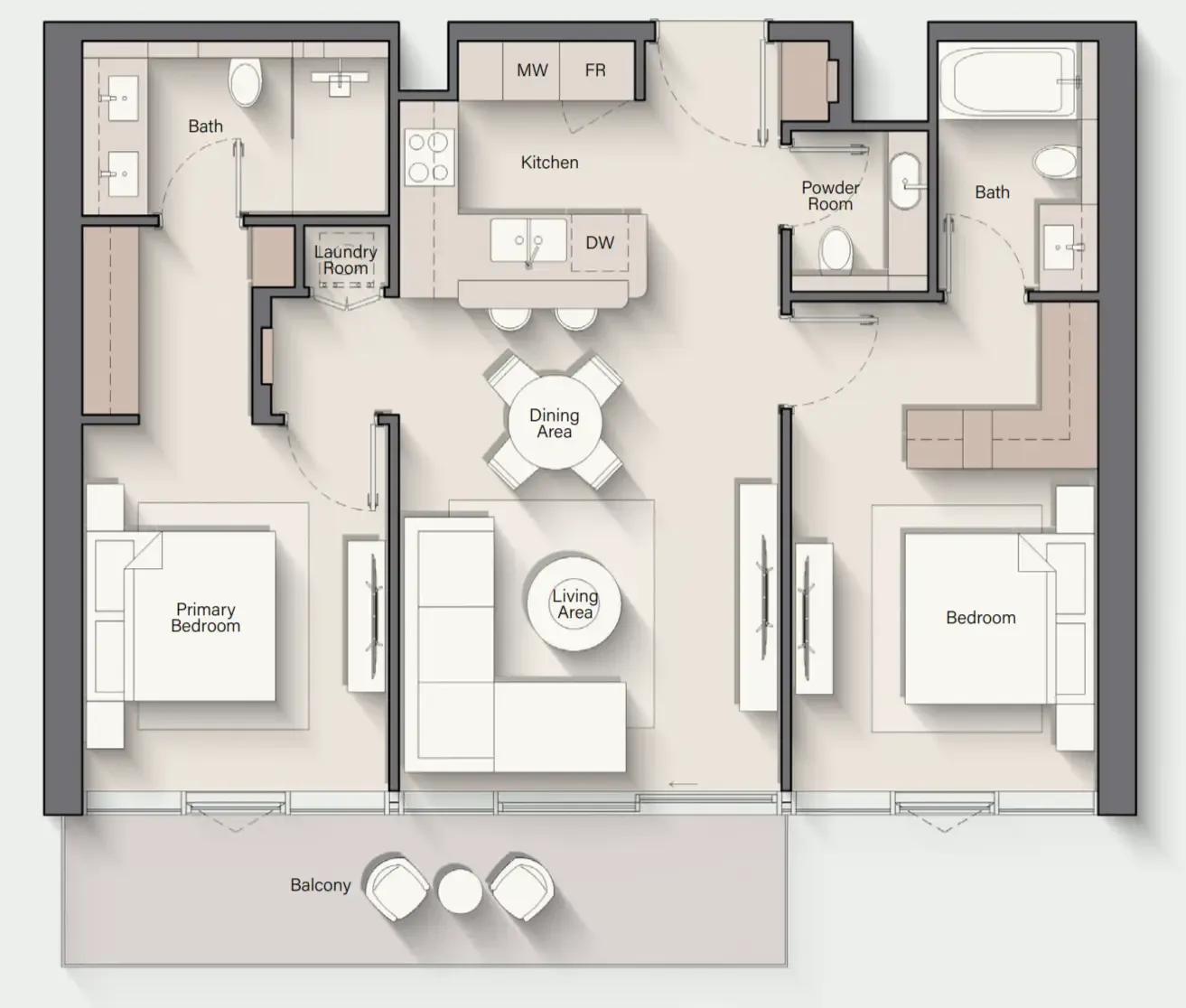 Costa Mare 2 bed floor plan, 1,098 sqft