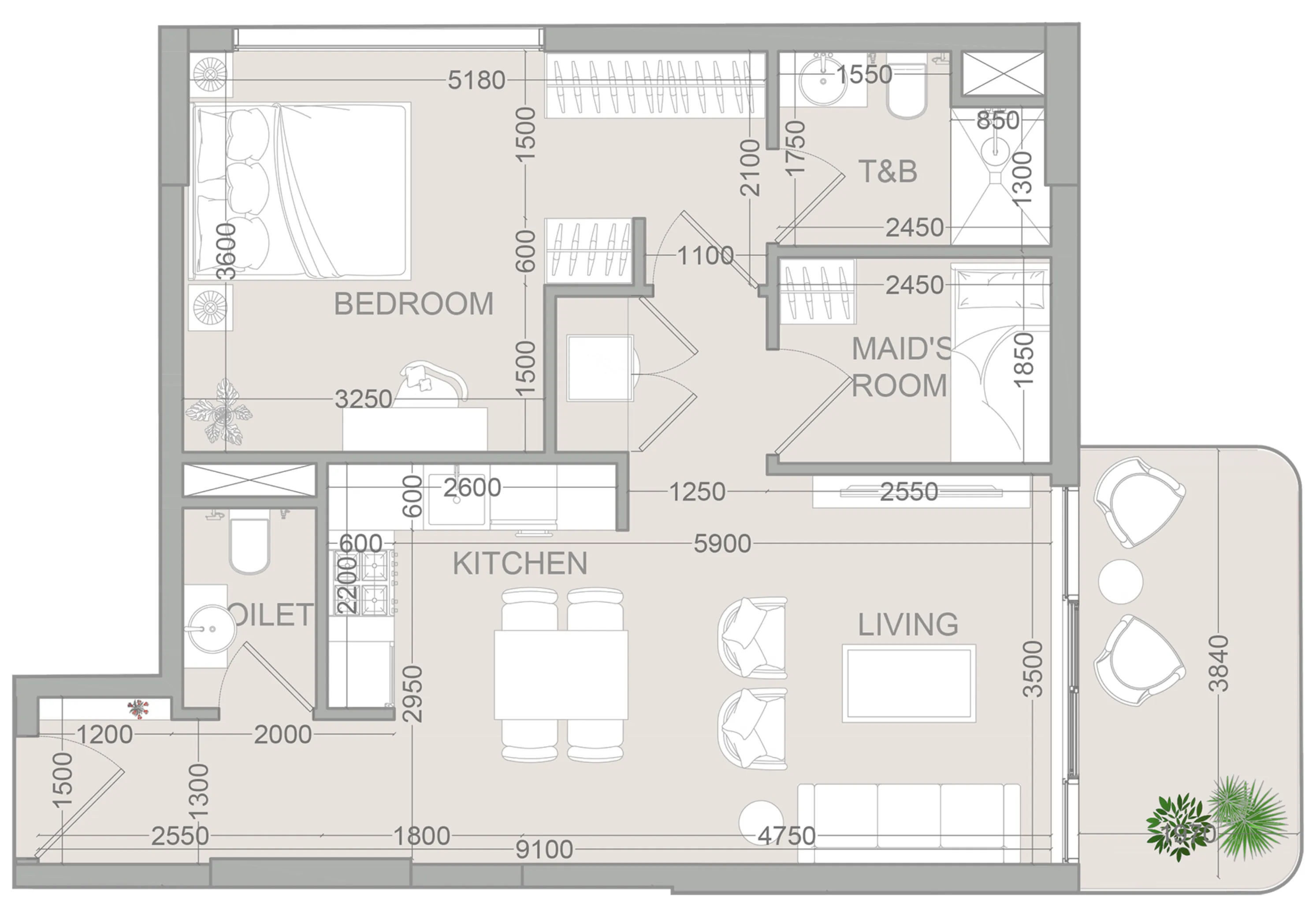 TETR1S Tower 1 bed floor plan, 753 sqft