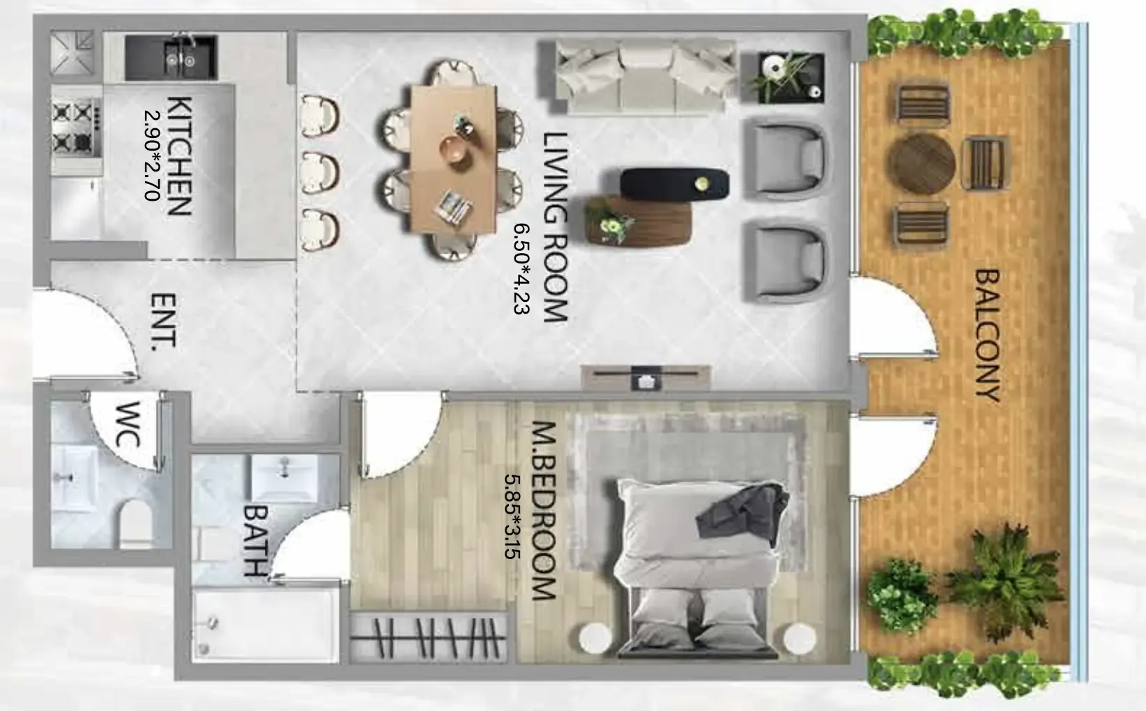 311 Boulevard 1 bed floor plan, 916 sqft