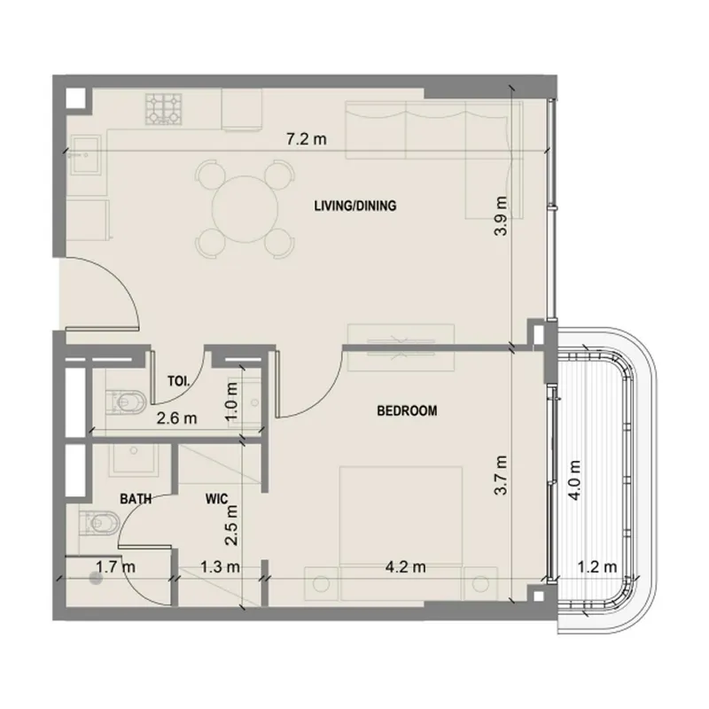 Blue Marina Residence 1 bed floor plan, 672 – 679 sqft