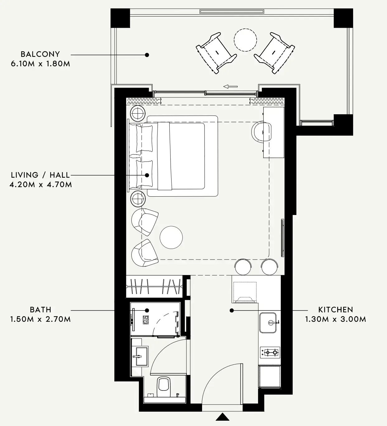 Riviera 58 Studio floor plan, 537 sqft