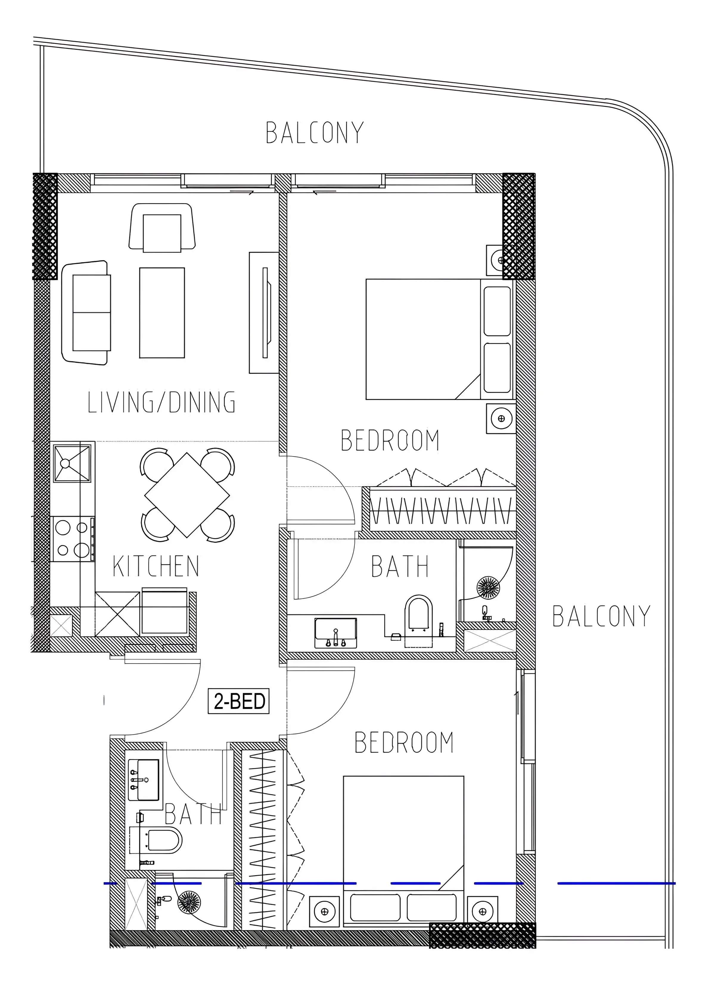 Elo 2 and 3 Damac 2 bed floor plan, 971 sqft