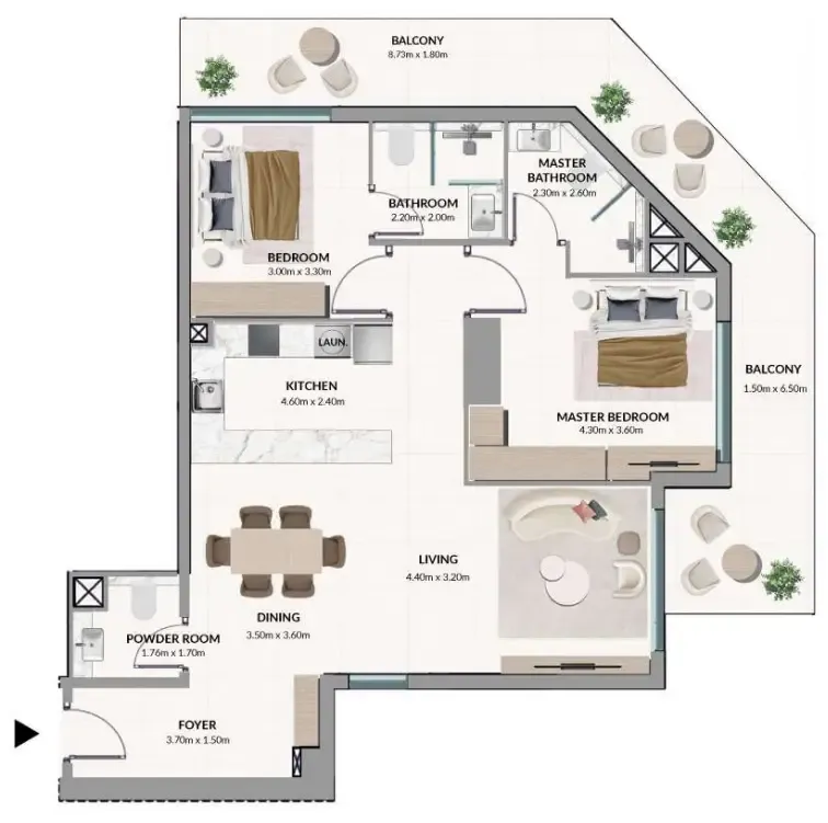 Woodland Terraces 2 bed floor plan, 1,327 sqft