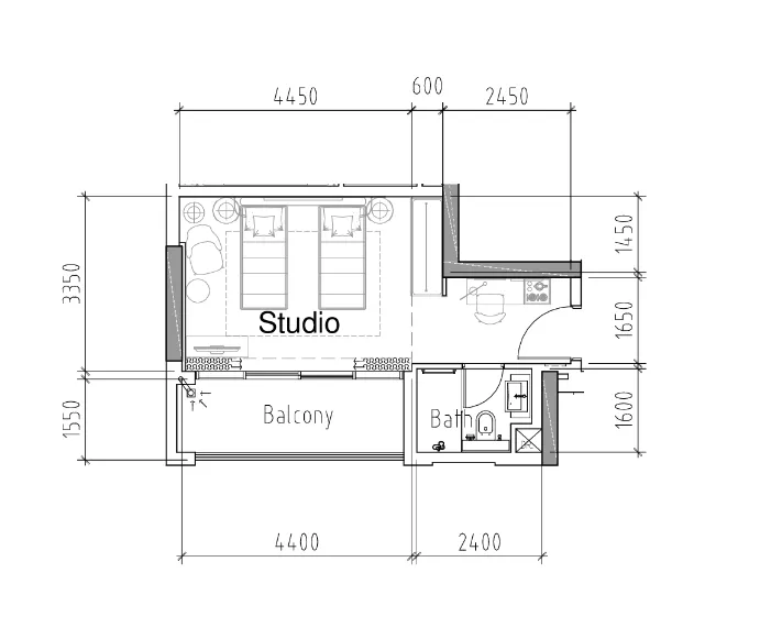 Damac Hills 2 - Hotel Edge by Rotana Studio floor plan, 371 sqft