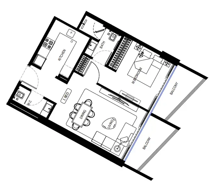 Binghatti HillCrest 1 bed floor plan, 704 – 709 sqft