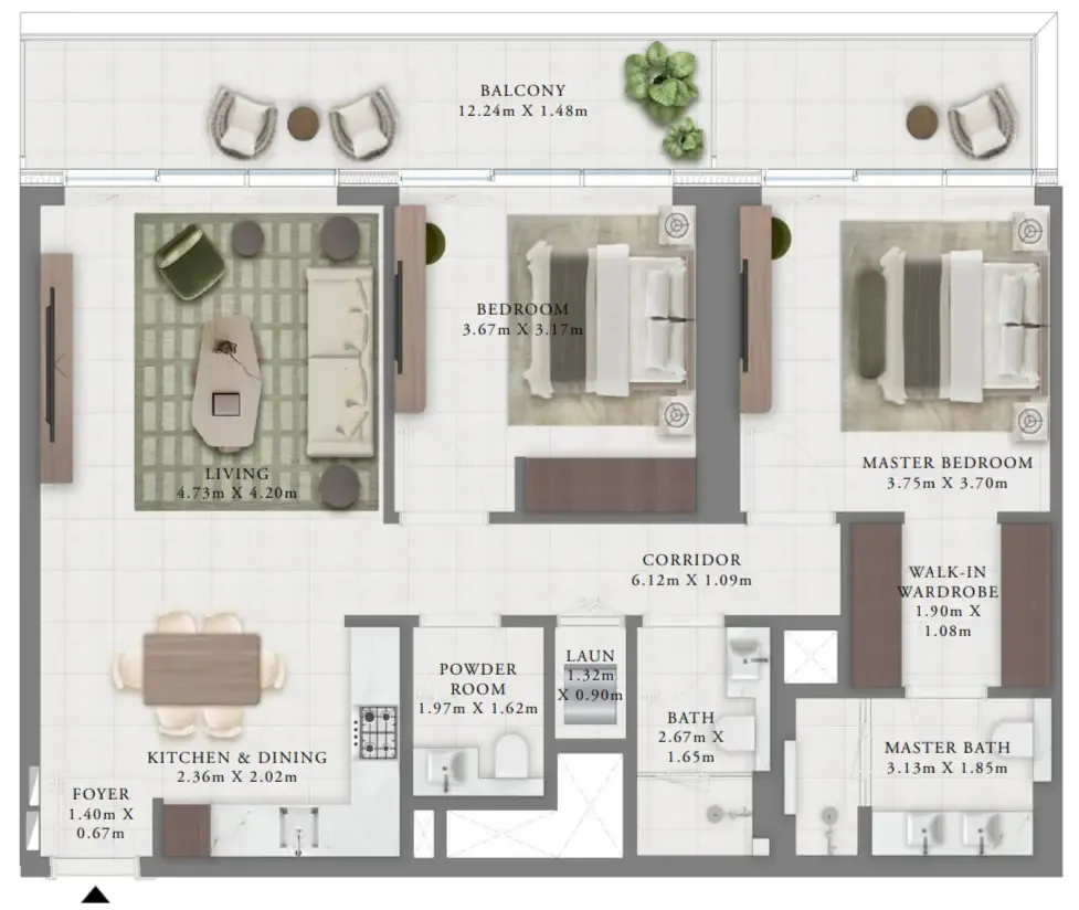 Creek Bay 2 bed floor plan, 1,248 sqft