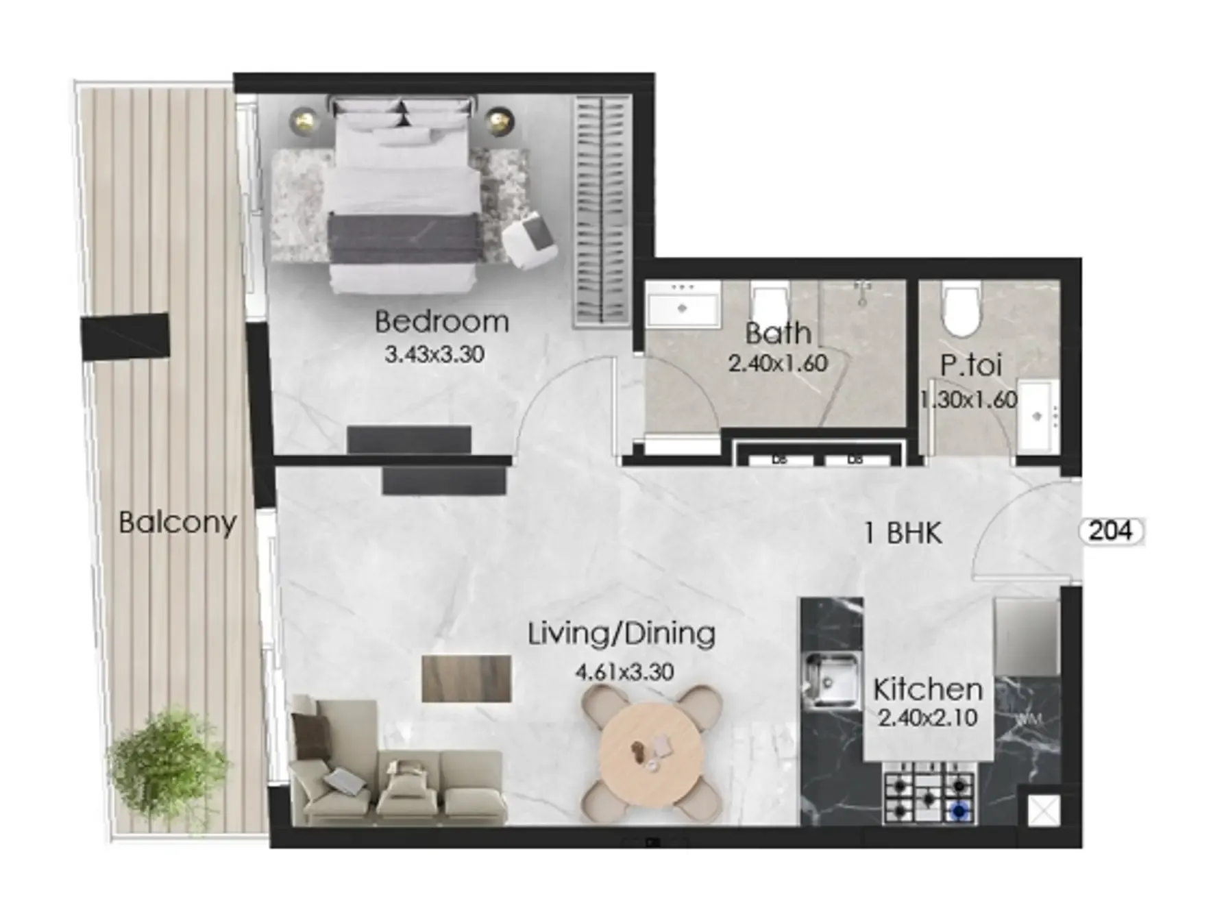 Aristo 1 bed floor plan, 590 sqft