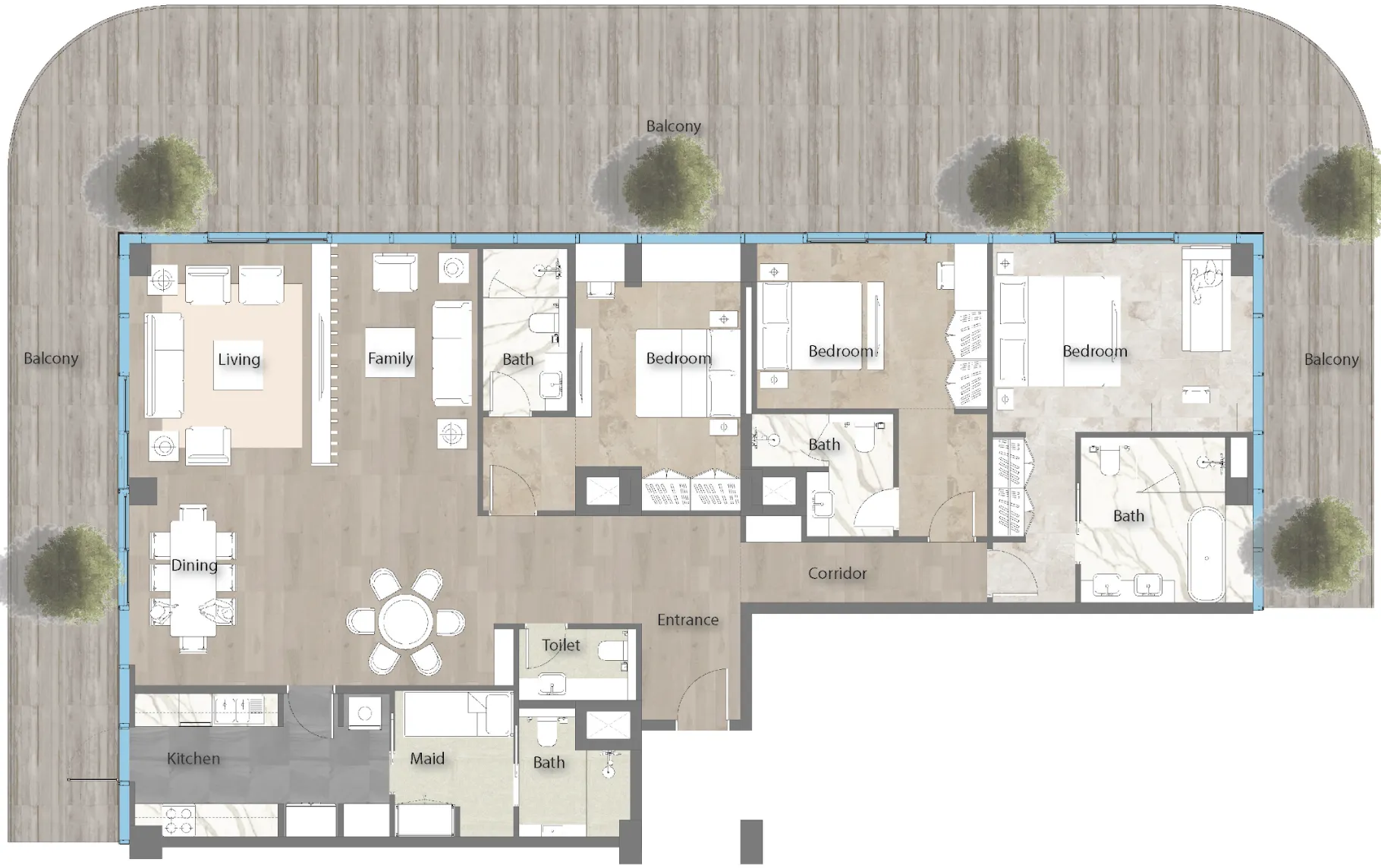 Yas Beach Residence 3 bed floor plan, 3,410 sqft