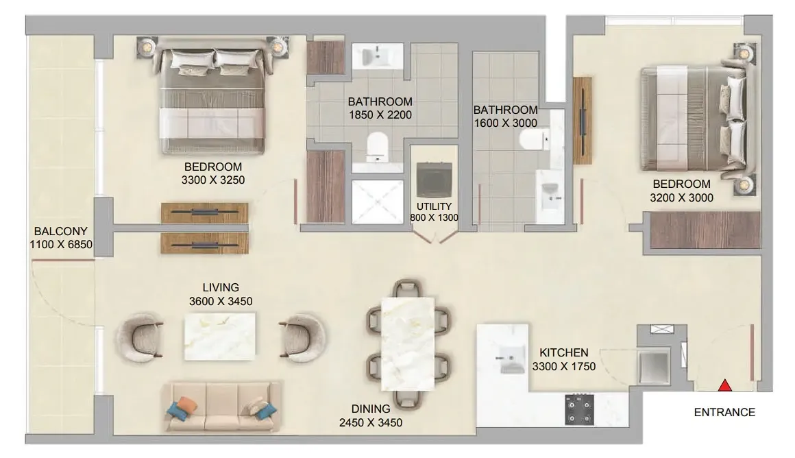 The Woods Abode at Sobha Sanctuary 2 bed floor plan, 961 sqft