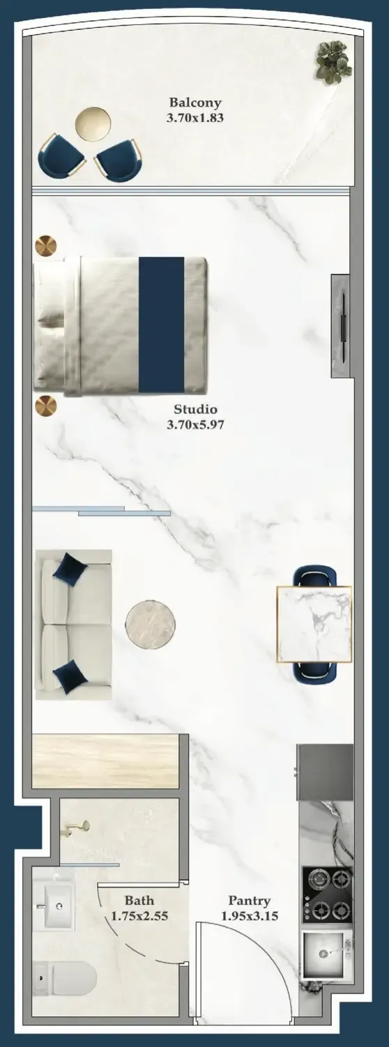 Serenz Studio floor plan, 421 – 431 sqft