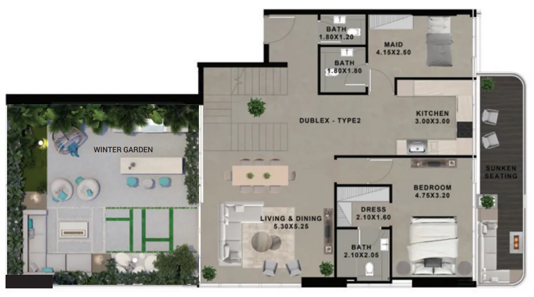 Reef 999 1 bed floor plan, 3,424 sqft