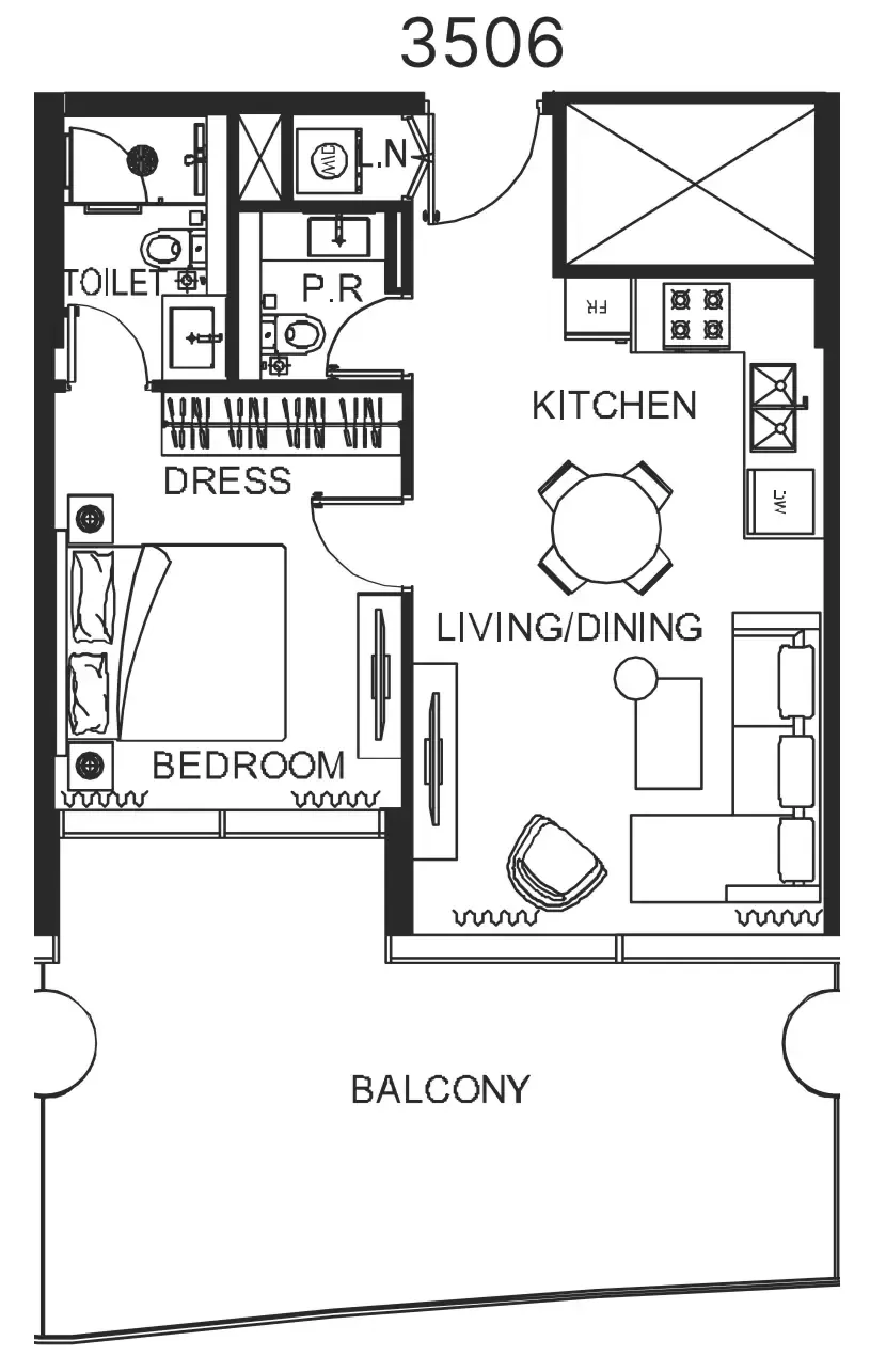 The WOW Tower 1 bed floor plan, 820 sqft