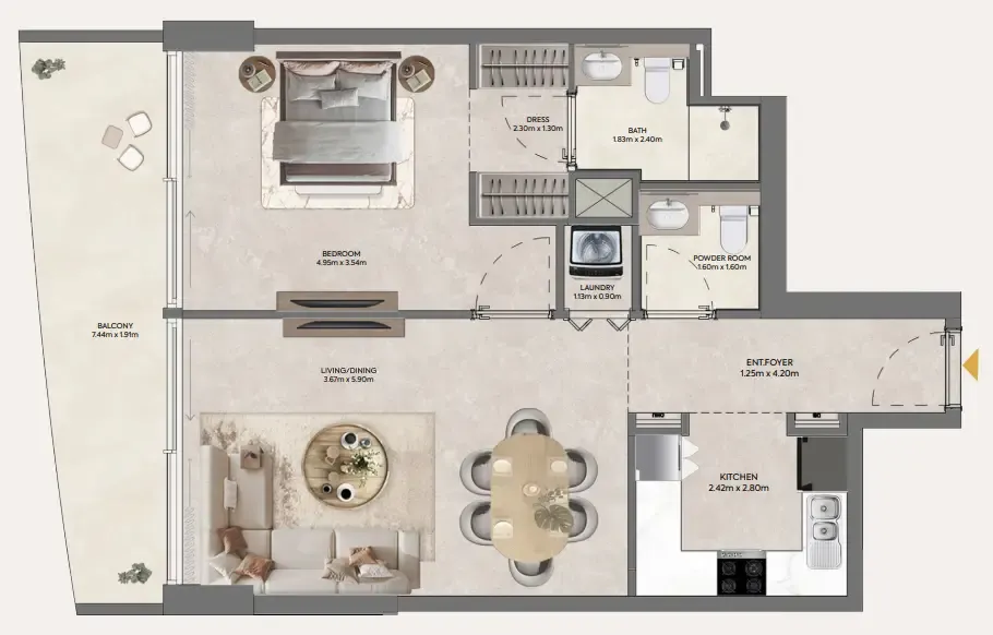 Hermina by Casagrand 1 bed floor plan, 827 – 833 sqft