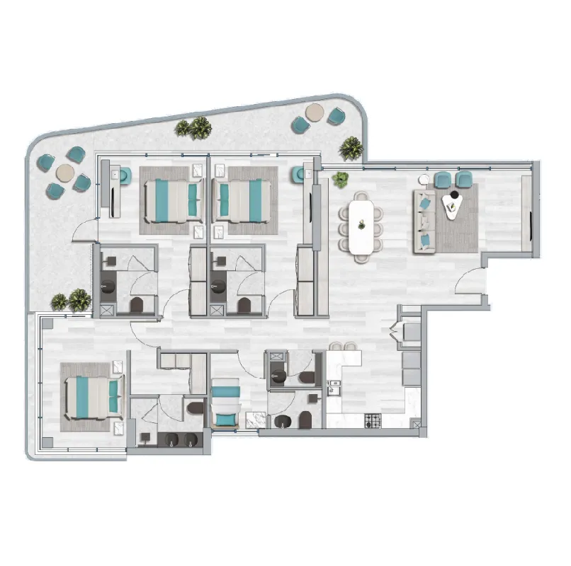 Flora Bay Residences 3 bed floor plan, 2,010 sqft