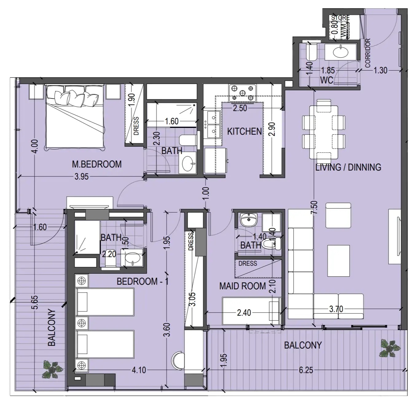 Celia Gardens 2 bed floor plan, 1,369 sqft