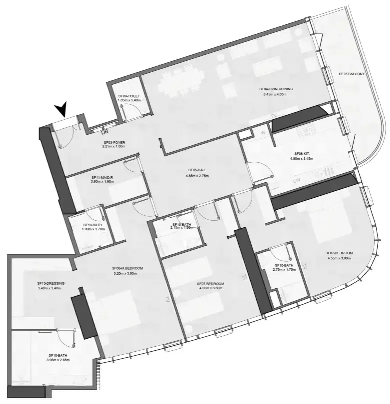 Joud Tower 3 bed floor plan, 2,417 sqft