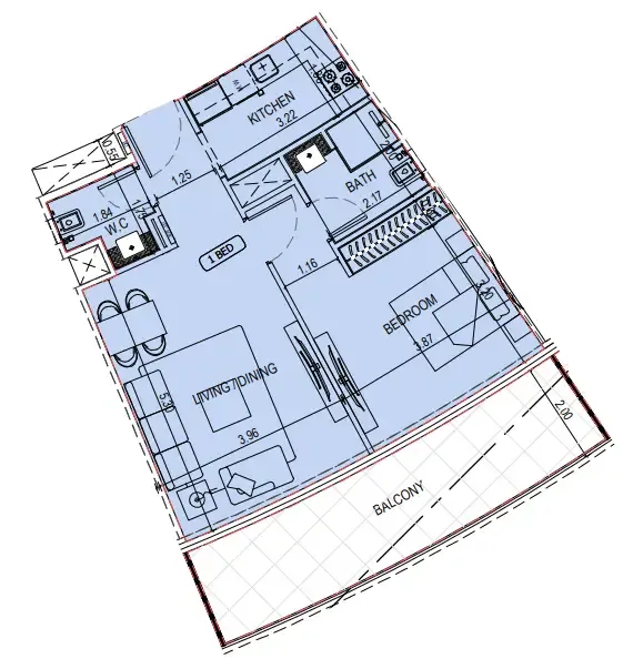 Binghatti Sky Terraces 1 bed floor plan, 782 sqft