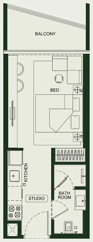 Binghatti HillCrest Studio floor plan, 364 – 370 sqft