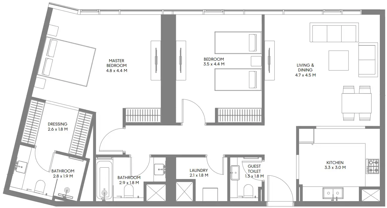 The Gate 6 2 bed floor plan, 1,225 sqft