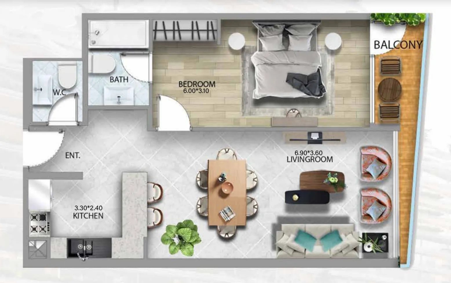 311 Boulevard 1 bed floor plan, 781 sqft