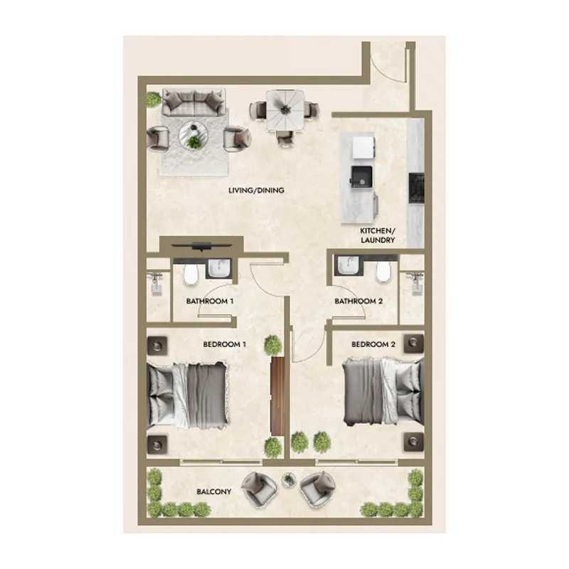 Greenfield Living 2 bed floor plan, 974 – 986 sqft