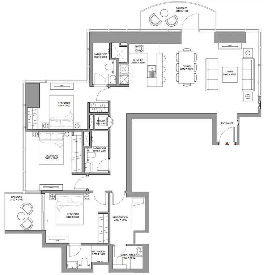 Skyscape 3 bed floor plan, 1,712 sqft