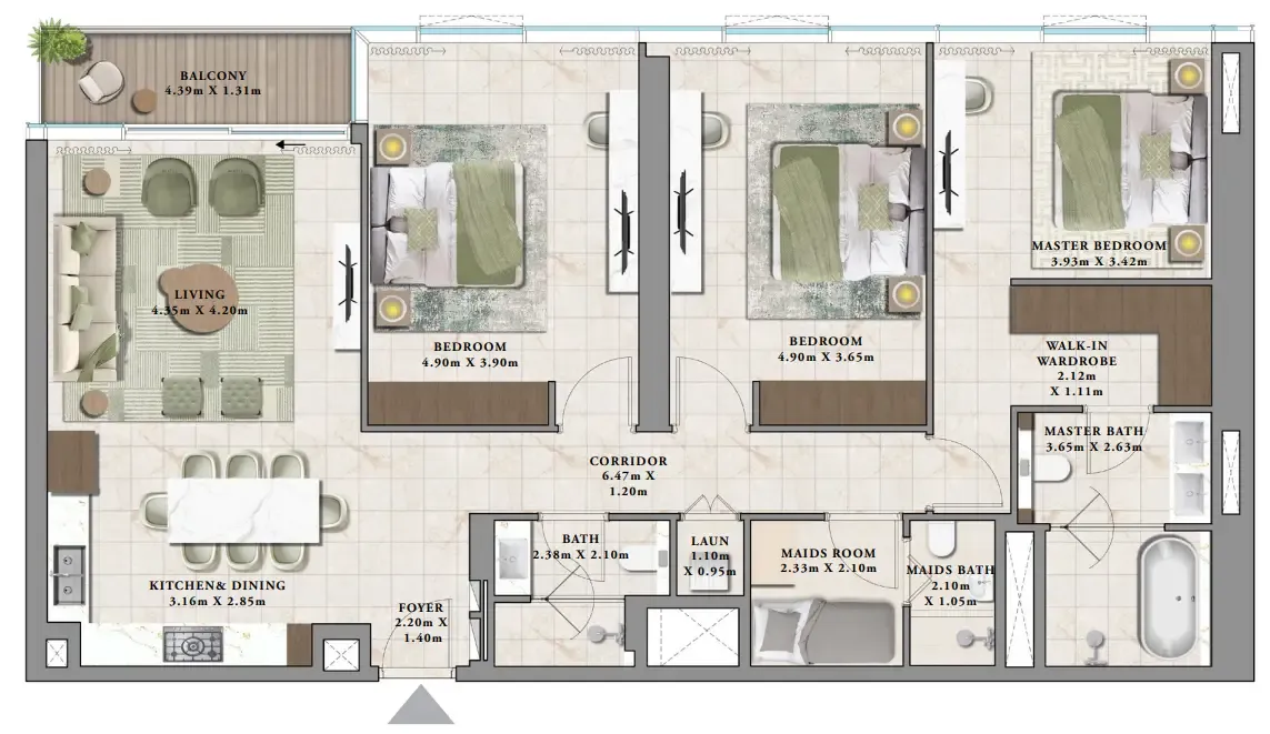 Avarra by Palace 3 bed floor plan, 1,640 sqft