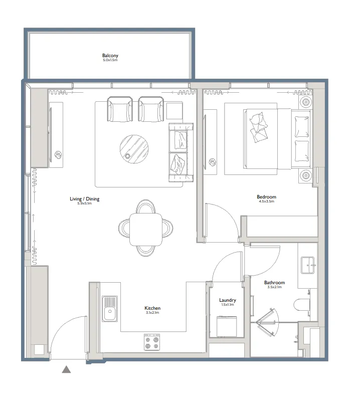 Serenia District East Residences 1 bed floor plan, 855 sqft
