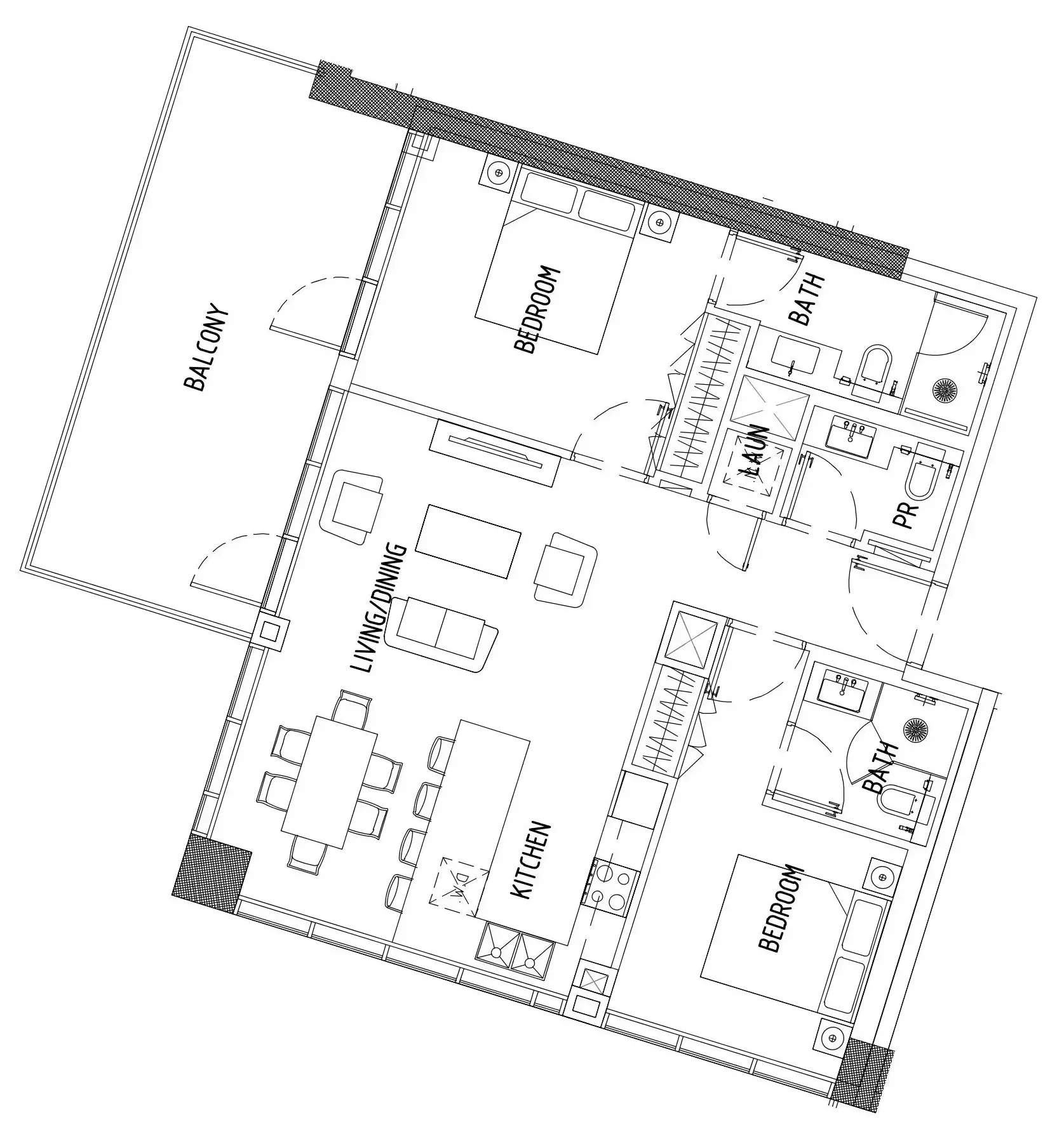 Damac District 2 bed floor plan, 1,134 sqft