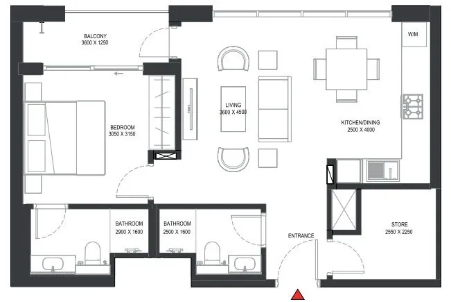 Sobha One 1 bed floor plan, 725 sqft