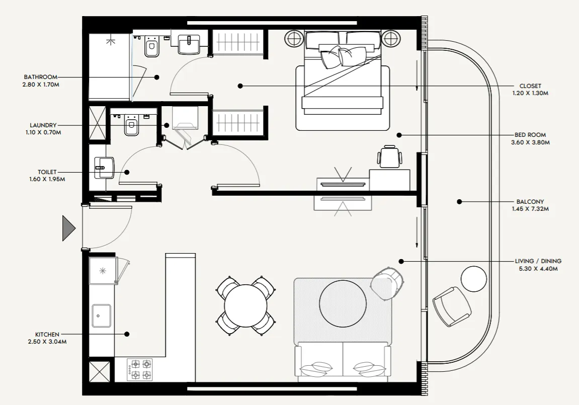 Azizi Amir 1 bed floor plan, 843 sqft