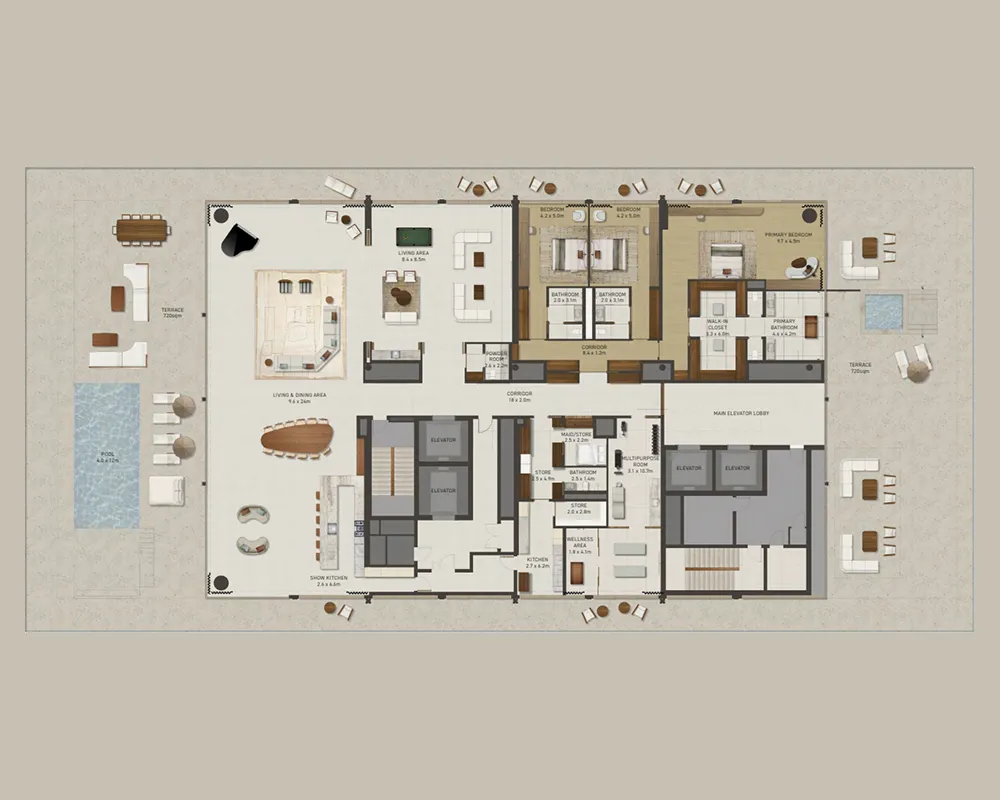 Nobu Residences Abu Dhabi 3 bed floor plan, 15,451 sqft